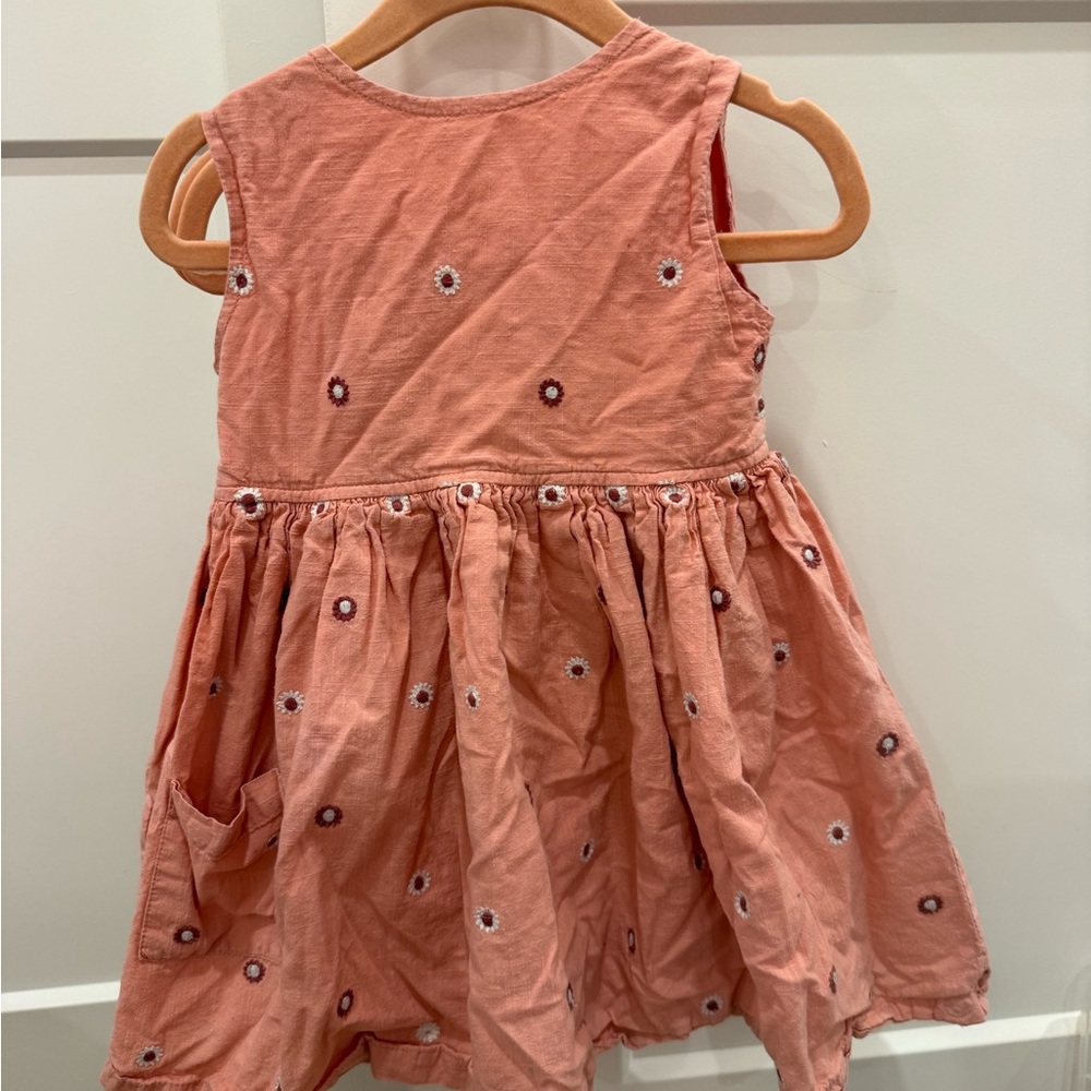 Girls Coral Embroidered Sleeveless Pocket Dress